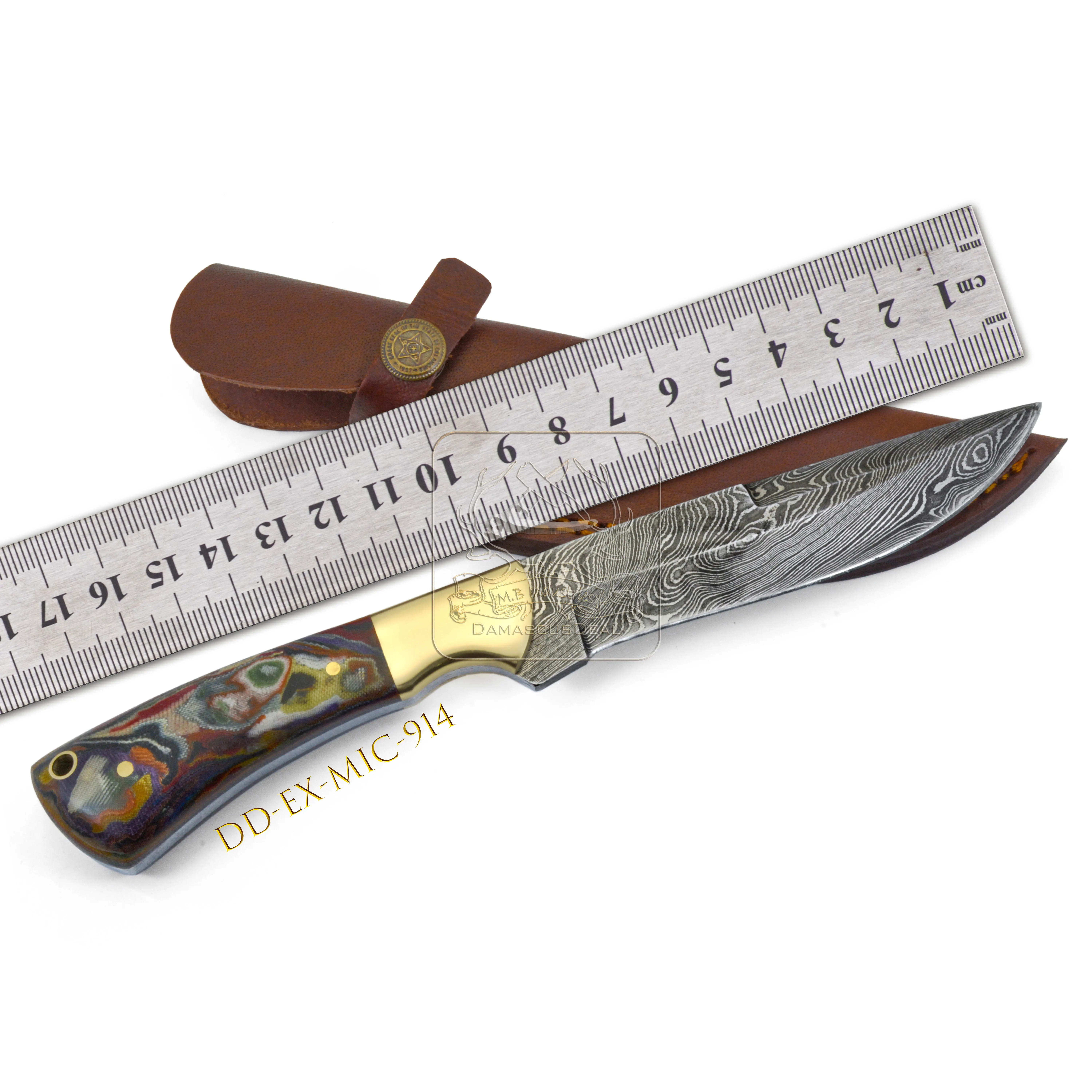 Couteau de chasse en acier, damas DD-EX-MIC-914 marbre Micarta manche couteau de chasse en plein air couteau de survie de Camping 192 couche 2