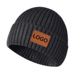Gorros de Invierno de Punto Acrílico Lisos Unisex al por Mayor con MOQ Bajo, Etiqueta Tejida Personalizada, Parche de Cuero de Goma, Gorro de Punto Acanalado - Product Image 2