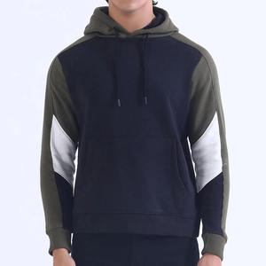 Sweat à capuche d'hiver lourd pour hommes 100% coton polaire sweat découpé Patchwork manches solide à capuche col découpé - Product Image 1