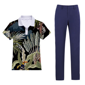 Conjunto de entrenamiento de golf OEM y ODM para hombre, venta al por mayor, polos hawaianos con estampado de sublimación de dos piezas, pantalones largos, ropa de golf personalizable - Product Image 5