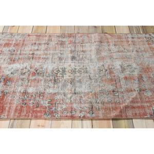 Tapis turc vintage, tapis de 3,3 x 6,7 pieds, tapis en laine rouge à motifs floraux - Product Image 3