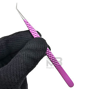 Pince à épiler pour extensions de cils en acier inoxydable japonais, nouvelle couleur violette, pointe argentée isolée à 45 degrés, prise diamantée - Product Image 1