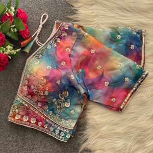 Magnifique chemisier en soie Fendy avec impression numérique et travail de perles, fabricant et fournisseur de Surat à prix de gros - Product Image 2