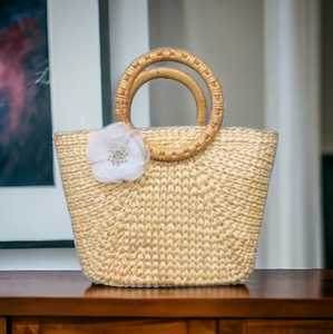 Bolsa de jacinto de agua, bolsa de playa de ratán de buena calidad para regalo, bolsa de ratán de Color marrón claro de estilo clásico con dos asas para playa - Product Image 5