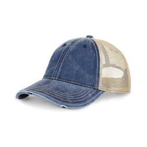 หมวกเบสบอลผ้าใบตาข่ายผ้ายีนส์ขอบโค้ง6แผงหมวกทรักเกอร์สตรีทผลิตจากเวียดนามโลโก้ออกแบบได้ตามต้องการ - Product Image 5