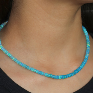 Collar hecho a mano con cuentas de Plata de Ley 925 para mujer, tonos de ópalo Paraiba Natural, tamaño 14, joyería fina para bodas - Product Image 3