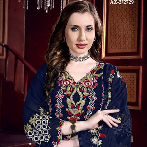 Premium Fox XL Taille (42) Brodé Organza Dupatta Satin Coton Bas Shalwar Kameez Ensemble pour Adultes Satin Coton Bas - Product Image 1