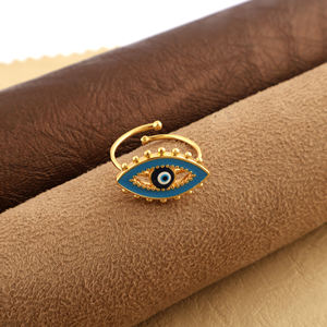 Anillo abierto geométrico pequeño Ojo de diablo azul con pestañas anillo de esmalte azul latón sólido 18K chapado en oro anillos de regalo de fiesta de Halloween - Product Image 2