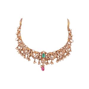 Ensemble collier et boucles d'oreilles Gajaah en argent sterling 925 avec émeraude, bijoux de mariée et de fête en argent pur pour femmes, collier ras du cou - Product Image 2