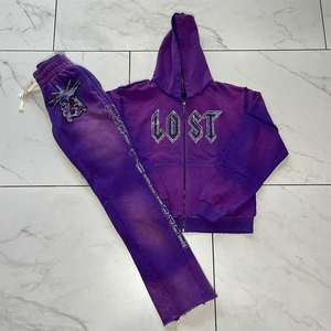 เสื้อฮู้ดแฟชั่นประดับพลอยเทียมมีดีไซน์เป็นประกายชุดวอร์มและกางเกงปรับแต่งได้ - Product Image 5