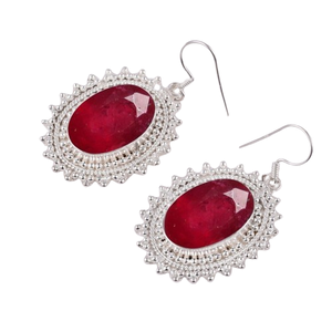 Pendientes de rubí simples hechos a mano indios para mujer, joyería colgante de plata de ley sólida 925 con sello de moda - Product Image 1