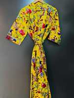 Robe kimono longue en coton imprimé à la main, col en V, séchage rapide, légère, manches longues, pour demoiselle d'honneur