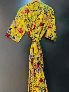 Block Print Cotton Kimono <b>Robe</b> <b>Bridesmaid</b> Dressing Gown Lightweight Summer Nightwear One Size - Product Image 3