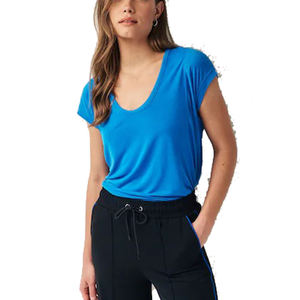 Camiseta de media manga con cuello redondo de losa suave para mujer, camiseta informal de algodón puro 100% de estilo Simple para verano - Product Image 1