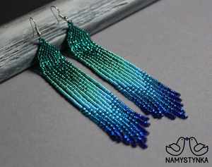 Modern <b>Turquoise</b> Glass <b>Bead</b> Earrings with Cascading Fringe Design Unique Jewelry Gift From MS Handicraft - Product Image 4