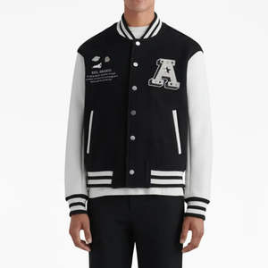 แจ็กเก็ตเบสบอลทีมตัวแทนแบบพื้นฐานคอตั้งสำหรับผู้ชายเสื้อนอกผ้าใบปักลายหนังแบบเย็บปะติดสำหรับฤดูหนาว - Product Image 2