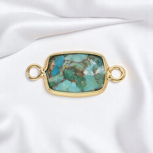 Cobre turquesa rectángulo piedra preciosa encanto doble fianza conectores joyería hecha a mano joyería personalizada encantos al por mayor - Product Image 1