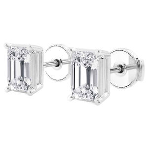 Boucles d'oreilles en or blanc 14 carats certifiées AGI avec diamants de laboratoire taille émeraude - Product Image 1
