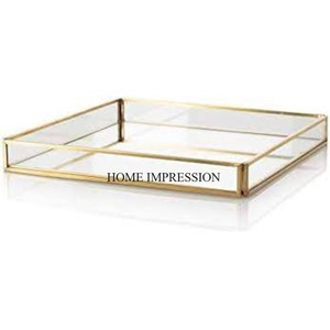 Simple Standard Designer Gold Plated Heavy Duty Metal Frame and High Quality Mirror <b>Tray</b> <b>Table</b> Centerpiece & Decoration Supplies - Product Image 1