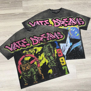 Camiseta desgastada de algodón suave 100% estilo Vintage diseño personalizado estampado gráfico para ropa informal de verano - Product Image 5