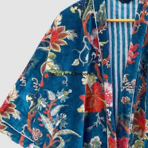 Kimono de Terciopelo de Algodón Estampado a Mano al por Mayor - Product Image 4