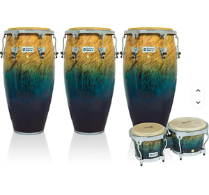 NUEVO Set de Congas y Bongos de Grado Industrial de 3 Piezas, Color Azul Degradado, Personalizable OEM/ODM con Herrajes Cromados - Product Image 1