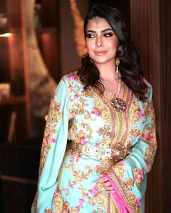 Caftán marroquí Georgette de color ártico, estilo informal hecho a mano para bodas, compromisos, fiestas musulmanas Eid - Product Image 5