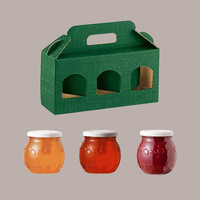 Caja de cartón autoarmable verde con ventana y asa, en forma de libro, para alimentos, 310x100x90 mm, 10 unidades, 3 tarros para mermeladas y cremas