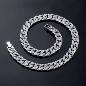 VVS Moissanite Iced Cuban Link Chain 14mm Round Cut <b>Diamond</b> <b>Necklace</b> Chain Hip Hop Silver Miami 925 Sterling Silver - Product Image 4