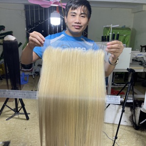 Top gros cheveux blonds vietnamiens faisceaux droits avec nœuds invisibles HD dentelle fermeture frontale ensemble cheveux bruts - Product Image 6