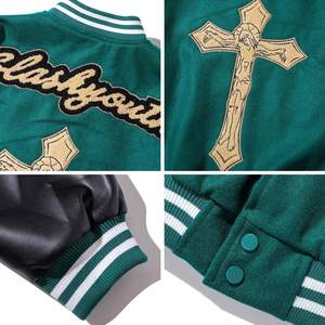 Chaqueta de béisbol universitaria de lana de alta calidad para hombre, chaqueta universitaria de lana bordada con mangas de cuero, uniforme al por mayor - Product Image 6