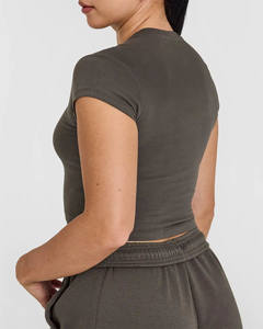 T-shirt pour femmes en gros personnalisé taupe profond 100% coton doux léger respirant élégant concepteur coupe décontractée t-shirt d'entraînement de gymnastique - Product Image 2