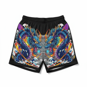 Pantalones Cortos de Malla para Hombre al por Mayor, Transpirables, con Gráfico de Dragón Azul, Estilo Japonés, Hip Hop, para Verano - Product Image 1