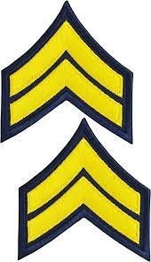 Handmade Embroidered Iron Sew-On Patch Badge Blue Chenille Fabric Sergeant Chevrons Star with PVC <b>Plastic</b> and <b>Bead</b> Decoration - Product Image 4