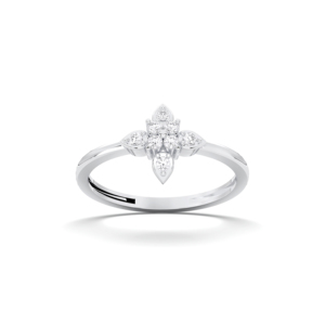 Juego de puntas de diamante de corte redondo de 0,11 quilates, anillo Floral elegante, chapado en platino a la moda, hecho en platino, Unisex - Product Image 1