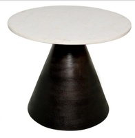 Table basse moderne décorative noire avec plateau en marbre, structure métallique, rotative et portable, idéale pour le salon