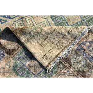 Tapis turc vintage de grande surface beige vert 3.8x6,2 pieds Tapis de chambre à motif patchwork rectangulaire en laine de style classique - Product Image 2