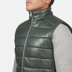 Chaleco Acolchado de Cuero Verde, Resistente al Viento y al Agua, de Lona y Poliéster, con Logotipo - Product Image 6
