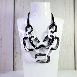 2025ใหม่เนื้อหินอ่อนสีดำและสีขาวสร้อยคอโซ่เชื่อมโยงกับสายหนังสีดำในอัตราที่เหมาะสมโดย Zam zimpex - Product Image 3