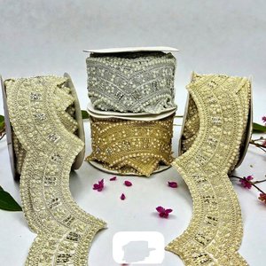 ลูกไม้ปักลายแบบสั่งทำพิเศษ เป็นมิตรกับสิ่งแวดล้อม ประดับมุก สำหรับชุดเจ้าสาว ลายดอกไม้สไตล์วินเทจ สำหรับงานเย็บปักถักร้อยและงานตกแต่ง - Product Image 5