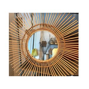 Vente en gros Décoration intérieure Miroir mural rond doré en forme de cadre en métal Miroir mural décoratif Miroir en rotin - Product Image 4