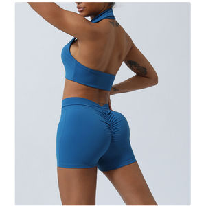 Conjunto Deportivo de 3 Piezas para Mujer, Talla XS, Leggings de Yoga con Estampado Sólido, Cintura Elástica, Top Deportivo con Cuello Halter, Shorts Levanta Glúteos, Ropa Deportiva - Product Image 6