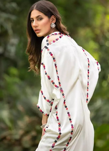 เดรสยาวแฟชั่นปักลายสำหรับผู้หญิง,เดรสทรงยาวแฟชั่นทำมือดีไซน์เนอร์คอวีผ่าข้างสำหรับใส่งานปักสไตล์ Kaftan - Product Image 4