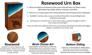 Urna de madera hecha a mano con olas del océano y caja de cremación funeraria con incrustaciones de diseño de tortuga marina - Product Image 6