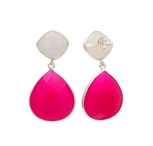 ใหม่มาถึงสีแดงม่วง Chalcedony และรุ้งมูนสโตนพลอย925สเตอร์ลิงลูกแพร์และเบาะรูปร่างต่างหูเงิน - Product Image 1