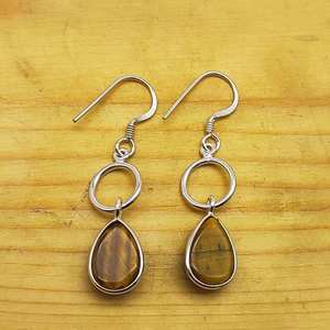 Pendiente de diseño Nepalí de Plata de Ley 925 con piedras preciosas de ojo de tigre natural para mujer, joyería hecha a mano, pendientes de plata fina al por mayor - Product Image 4