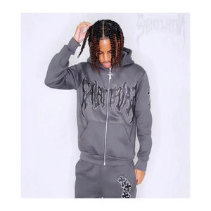 OEM personnalisé de haute qualité lavage à l'acide Zip Survêtement pour hommes Vintage Coton Patch Soleil Délavé Tissu polaire en détresse Logo de grande taille - Product Image 6