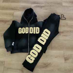 Fabricant OEM, vente en gros personnalisée, taille plus, sweat-shirt et pantalon de survêtement en coton 100% coupe-vent, lavage à l'acide uni, respirant, pour hommes - Product Image 1