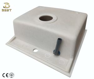 อ่างล้างจานแบบเดี่ยวทำจากควอตซ์สีดำขาวแบบเวียดนามทำด้วยมือพร้อมที่ระบายน้ำสแตนเลสไม่มีก๊อกน้ำ - Product Image 5