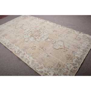 พรมวินเทจขนาดใหญ่ 5.2x9.1 ฟุต พรมตุรกี พรมขนสัตว์เปอร์เซียสีเบจ-น้ำเงิน - Product Image 4